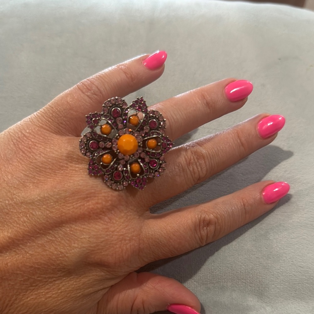 Orange and Pink Floral Statement Ring